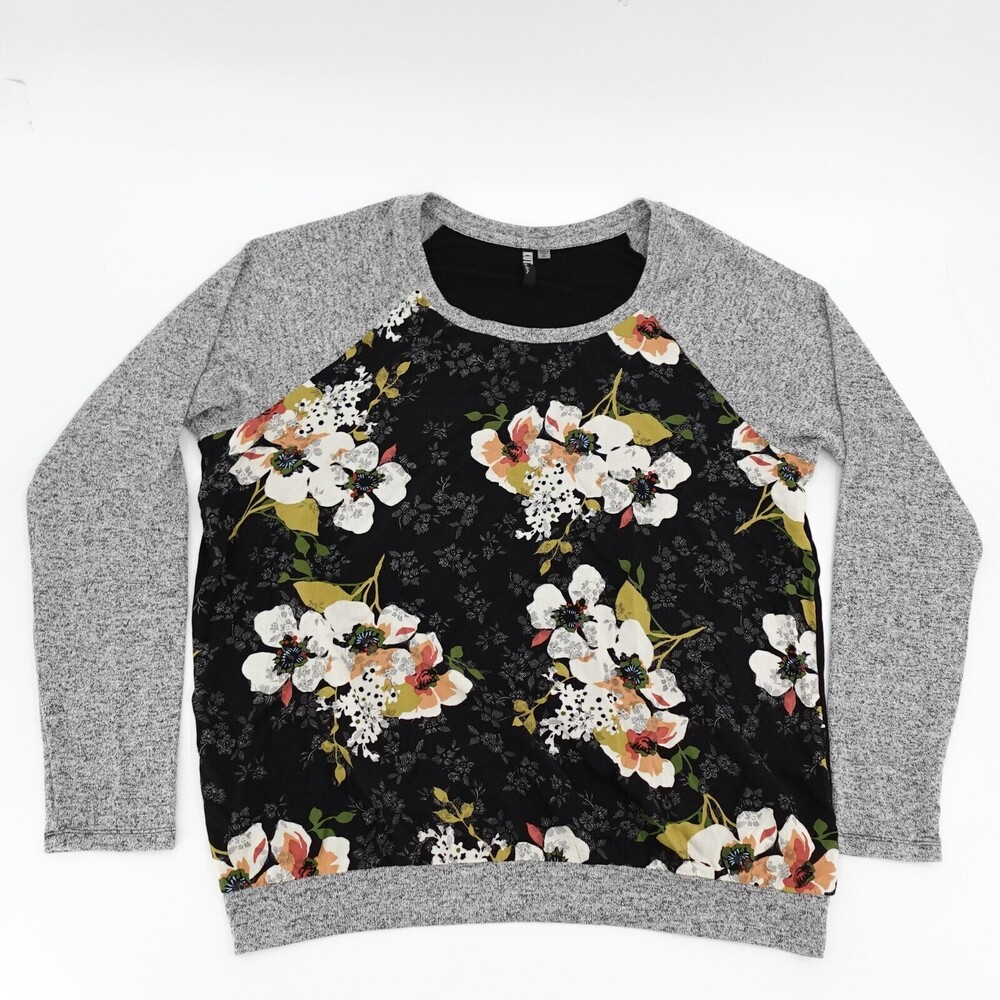KUT From The Kloth Sweater Womens Extra Large Black Floral Raglan Pullover